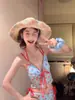 Nuevo Traje de Baño Niña Cereza Tirantes Cuatro Piezas Conservador Dividido Traje de Baño Bikini Femenino Pequeño Fresco Parque Acuático