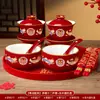 Tazas de Té para Brindis de Boda, Tazas y Cuencos de Pareja Dragón y Fénix, Juego de Cuenco y Palillos de Boda, Juego de Té Rojo para Novios