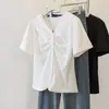 Camiseta Juvenil de Manga Corta Estilo Francés Talla Grande para Mujer, Top Veraniego con Cuello en V Fruncido que Oculta el Vientre y Te Hace Ver Más Delgada