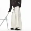 Calças compridas fluidas, marca vintage da moda, perna larga curva estilo americano high street, calças casuais de workwear plissadas para mulheres, corte relaxado para homens