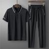 Diyu Shenlong Traje Casual para Hombre Verano Nuevo Seda de Hielo Manga Corta Camisa Polo Pantalones Secado Rápido Ropa Deportiva Conjunto de Dos Piezas