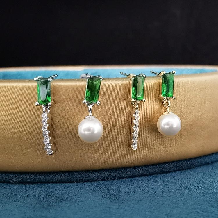 ED803243祖母绿珍珠耳钉AB款