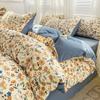 Conjunto de cuatro piezas de algodón lavado de grado materno e infantil de clase A, funda de edredón de hilo de doble capa, sábana para dormitorio, conjunto de tres piezas, ropa de cama para el hogar, funda de cama 4