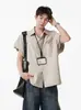 Camisa Polo Workwear Simples Casual Cor Sólida Estilo Americano para Homens, Design Solto de Verão, Camisa Versátil de Manga Curta com Gola Reversível