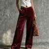 2026 Amazon Transfronterizo Wish Sitio Independiente Ropa para Mujer: Pantalones Casuales de Terciopelo Sueltos de Color Sólido de Cintura Alta con Bolsillos de Pierna Recta