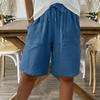 2026 Novo Shorts Casual Solto de Cor Sólida de Algodão e Linho para Mulheres, Verão, Site Independente Europeu e Americano da Amazon