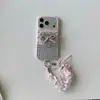 Design de laço xadrez, poá, em formato de coração e com strass, estilo coreano, adequado para capas de celular iPhone 18 Pro Max, Apple 17 com bordas arredondadas e iPhone 16