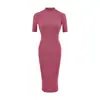 Vestido largo sexy de manga media para chicas calientes, nuevo estilo de verano, cuello semi-alto, corte ajustado, abertura en la espalda, bodycon, vestido largo que realza la figura