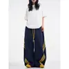 Calça Jogger Color Block de Perna Larga Tamanho Grande 150kg Estilo Streetwear Americano para Mulheres, Fina de Primavera e Verão, Caimento Retro Casual Esportiva