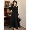 Vestido de Manga Larga Estilo Hepburn Francés Talla Grande Falso Dos Piezas Cuello Polo para Mujer Otoño Sentido de Alta Gama Cintura Ceñida Vestido Largo de Línea A