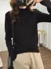 Camiseta de algodón puro estilo coreano con cuello semi-alto, manga larga gruesa para mujer, top gris versátil y moderno, adecuado como capa base para primavera y otoño