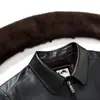 Chaqueta de Cuero para Hombre 2026 Invierno Abrigo de Cuero Forrado de Borrego con Cuello de Piel Desmontable, Resistente al Viento y Cálido, Chaqueta de Cuero PU de Negocios para Hombres de Mediana Edad