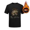 Camiseta de marca de moda europea y americana con cabeza de tigre de pedrería, camisa básica con forro polar para hombre, cálida, ajustada, de manga corta, marca de moda para hombre, talla grande, papá