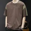 Camiseta de manga corta con costuras de contraste de color Pu Shuai personalizada para hombre, de verano, talla grande, holgada, con temperamento, casual, versátil, top de manga corta