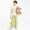 Conjunto Novo de Roupas de Casa de Lyocell de Manga Curta para Crianças no Verão para Meninos e Meninas, Pijama Colorido de Manga Curta com Calça Longa Conjunto de Duas Peças
