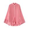2025 Otoño Nuevo Transfronterizo Europeo y Americano para Mujer Holgada Manga Murciélago Cuello Chino Camisa con Volantes W034 25145