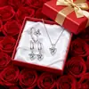 Pendientes de Corazón Nuevo Transfronterizos Collar Anillo Abierto Temperamento Lujo Ligero Corazón de Amor Colgante de Circonita Accesorios de Moda traje