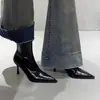 Botines de tacón alto con punta fina negros estilo coreano para mujer, 2026, elegantes botines ajustados elásticos para otoño e invierno con tacón fino