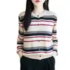 Cárdigan de punto con rayas de bloques de color de lana fina transfronterizo, cuello redondo, estilo fino para primavera y otoño, estilo retro francés, versátil para ir al trabajo