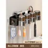 Portacepillos de dientes de madera maciza estilo vintage, montado en la pared, gran capacidad, estante de almacenamiento compartimentado, portavasos para enjuague bucal para baño sin taladro