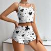Novo Pijama Feminino Transfronteiriço de Coração Conjunto de Duas Peças Pijama Estilo Quente Conjunto de Duas Peças Pijama Feminino Sexy Slim
