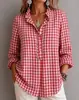 Otoño 2026 Nueva Camisa de Cuadros para Mujer Manga Larga Holgada Estilo Casual Cuello con Volantes Top Abotonado Transfronterizo