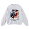 Moletom com Estampa de Corrida e Texto em Inglês, Moletom Pulôver Oversized Vintage Estilo Americano Lavado, Moletom Casual Atacado