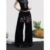Pantalones casuales de pierna ancha con cordón y estampado de letras hip-hop retro americano ONLPP para mujer, pantalones rectos holgados y casuales