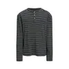 Camiseta de manga larga a rayas, cuello medio abierto, holgada, cuello redondo, casual para hombre, marca de tendencia INS europea y americana, top casual para primavera y otoño, estilo japonés