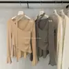 Y.JIA Yijia Otoño Estilo Coreano Estilo Puro Deseo Adelgazante Cuello en V Fruncido Cintura Lazos Mangas Acampanadas Camiseta 7710