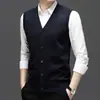 Nuevo Chaleco Cardigan de Punto Grueso Otoño/Invierno para Hombres de Mediana Edad y Jóvenes, Chaleco sin Mangas Cuello en V, Ropa de Punto Cálida