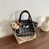 Bolso de Lona Cuadros Sencillo con Lazo Dulce, Bolso de Hombro con Hebilla de Cierre, Bolso Cesta Cruzado Nuevo y Elegante