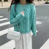 Estilo coreano estilo perezoso suave otoño e invierno Nuevo cuello redondo corto color liso trenzado grueso lana suéter jersey para mujer