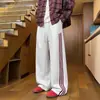 Pantalones deportivos de tres rayas de estilo americano de alta resistencia para hombre, pantalones finos de otoño de pierna ancha, pantalones casuales rectos holgados