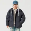 Abrigo de Dos Piezas Falsas para Pareja Acolchado de Algodón Hombres Invierno Holgado Casual Engrosado Cálido Abrigo Acolchado de Algodón Moda Japonesa con Capucha