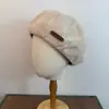 Boina Grossa de Veludo Cotelê Listrada para Outono e Inverno com Pequena Etiqueta de Couro para Mulheres, Chapéu de Abóbora Liso, Chapéu de Artista Pintor Retrô Artístico para Afinar o Rosto