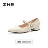 Sapatos Mary Jane Salto Grosso Pérola Zhr Delicados 2026 Elegantes Emagrecedores Confortáveis Amortecimento de Pele de Ovelha Leves para o Dia a Dia