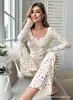 Popular Transfronteiriço Estilo Europeu e Americano Outono e Inverno Roupa de Casa Floral Manga Longa Calças Terno Pijama Casual e Fashion que Pode Ser Usado Fora