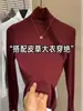 Camiseta Base de Cuello Alto Estilo Europeo para Mujer, Otoño e Invierno 2025, Elegante y Cálida de Manga Larga, Camiseta Lisa de Hombro Normal