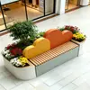 Combinación de Asiento con Macetero y Respaldo en Forma de Nube para Decoración de Atrio de Centro Comercial, Banco de Asientos para Ocio, Macetero de Hierro Galvanizado para Paisajismo