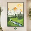 Pintura Decorativa Montanha Dourada Rizhao Textura Grossa Pintura de Parede para Sala de Estar Estilo Creme Pintura a Óleo de Paisagem para Hall de Entrada Estilo Curativo Pintura de Parede de Paisagem