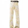 Cleanfit Tie-Dye Jacquard Jeans Bootcut para Hombre Estilo Americano Vibe Pantalones Marca Trendy Hoja de Sauce Cimitarra