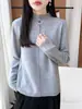 Suéter de Punto de Lana Pura Nuevo Invierno 2026 Cuello Medio Medio Abierto Manga Larga Color Sólido Botón Suéter de Lana Superior para Mujer