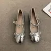 Zapatos Mary Jane de Tacón Grueso Plateados Estilo Francés de Corte Bajo para Mujer 2026 Nuevo Estilo Primavera Verano para Noche con Faldas JK Zapatos Pequeños de Cuero