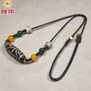Collar de Agata Dzi Natural de Nueve Ojos Tibetano Genuino Blanco y Negro con Cadena de Cuero de Cuentas Cadena de Clavícula Original al por Mayor
