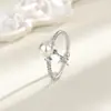 Anillo de Articulación Estrella de Circonita Amanecer de Primavera para Mujer con Perla Retorcida y Diseño en Forma de Arroz, Ajustable