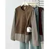 200 jin chica gorda otoño nuevo retro retazos falso dos piezas cuadros suéter top talla grande mujer 1213
