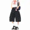 Calça Jeans Cropped Estampa de Bolinhas Retro Americana por Toda a Peça para Homens e Mulheres, Shorts de Verão com Design Resistente, Calça de Comprimento Médio Solta Plus Size