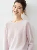 75% Cachemira 25% Seda de Morera Otoño/Invierno Sin Costuras Estilo Perezoso Cuello Redondo Suéter de Punto para Mujer Holgado Estilo Old Money Ropa Interior