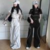 Conjunto Deportivo de Dos Piezas con Cordón para Niñas, Camiseta de Cintura Alta y Pantalones de Pierna Ancha, Pantalones de Pierna Recta, Nuevo Estilo Verano 2026 Pantalones Largos
